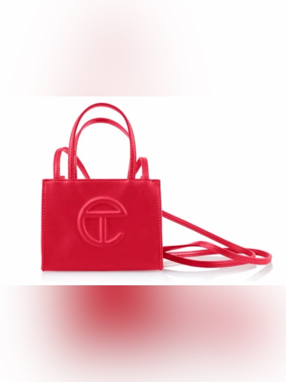 Telfar Red Small Leather Tote with Embossed Logo